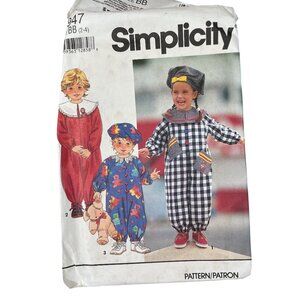 90s Simplicity 7947 Toddlers Jumpsuit Hat Sewing Pattern Size 2-4 Costume UNCUT